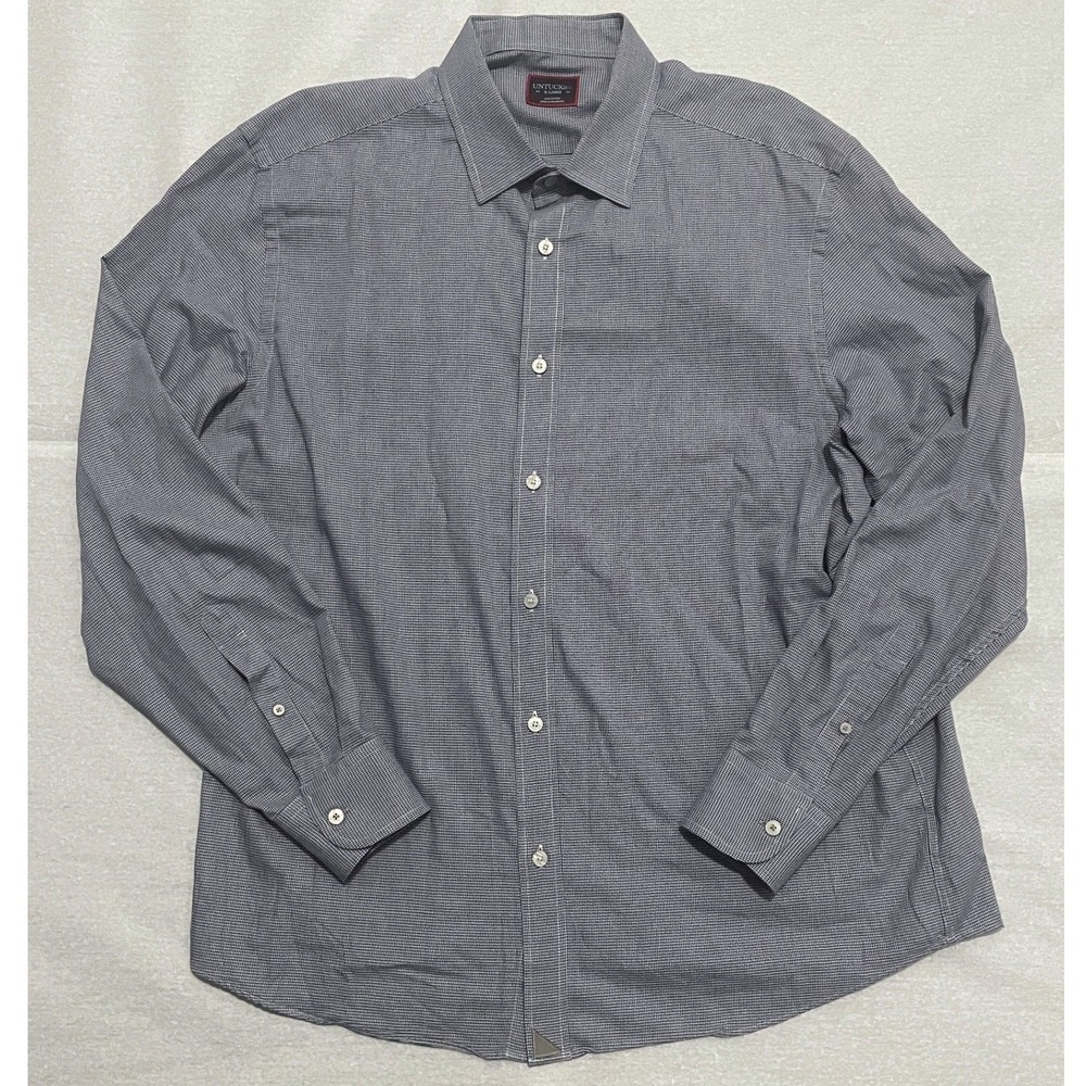 Untuckit Mens Blue Gray Checkered Gingham Long Sleeve Shirt XL
